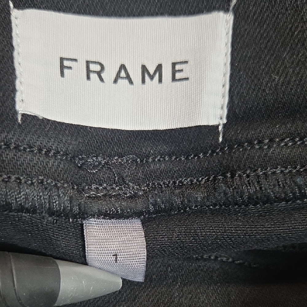 FRAME The Jetset Flare Jeans 1 Sheen Noir Black High Rise Pull On - Picture 3 of 9